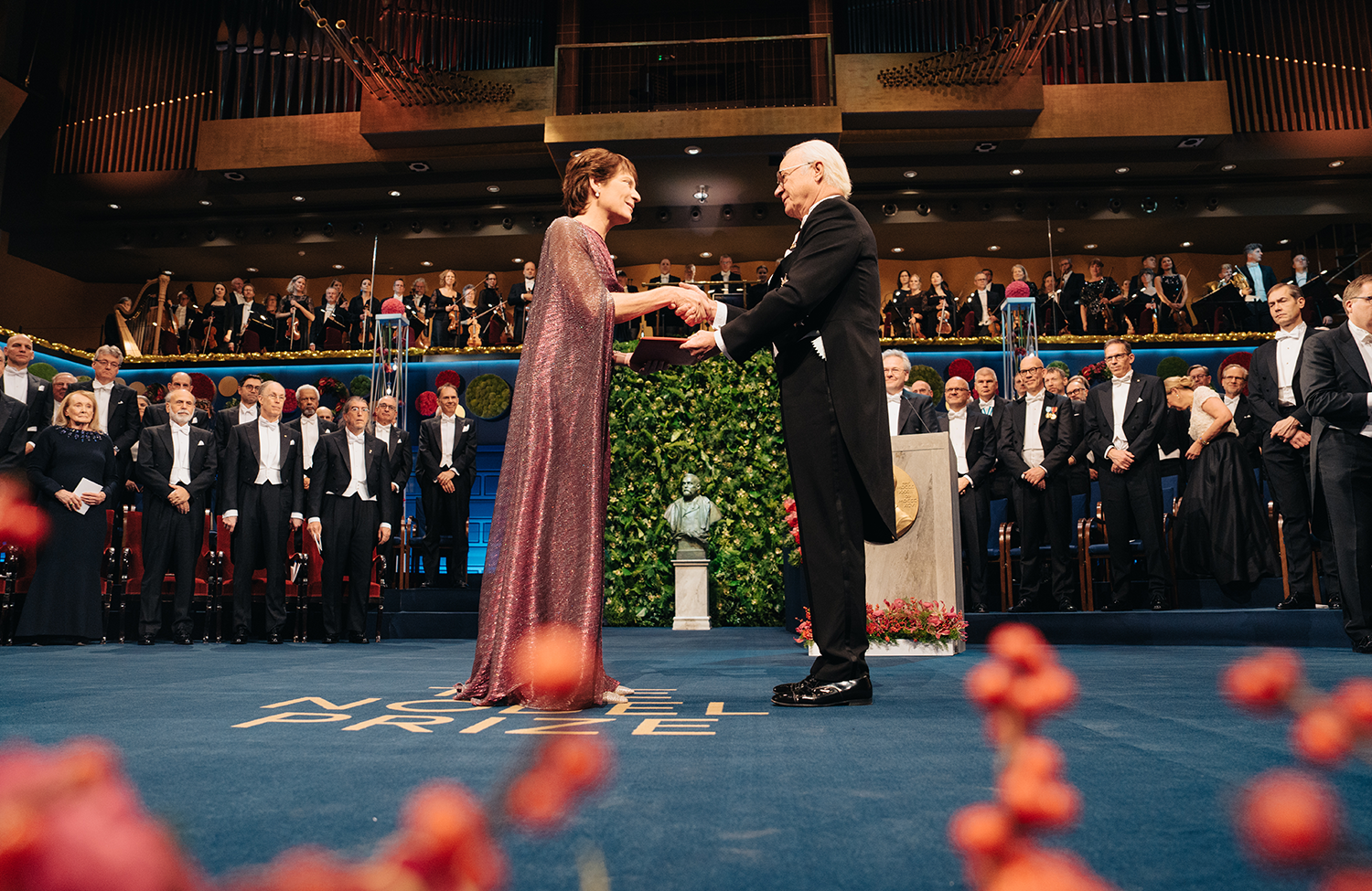 Woman receiving prize