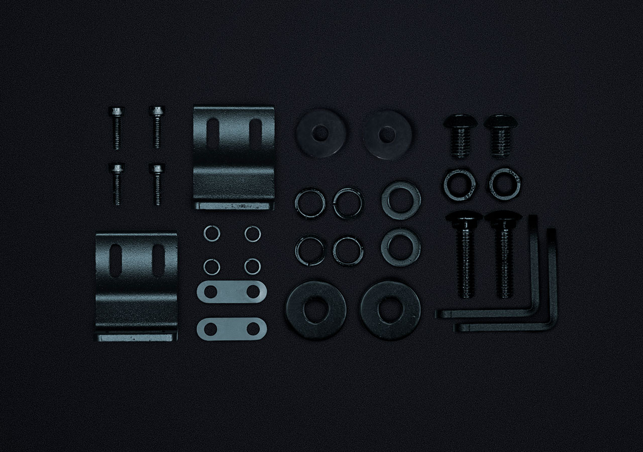 assorted screws and brackets for installation